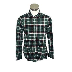 American Eagle Womens Green Red Plaid Long Sleeve Boyfriend Fit Flannel Size XS